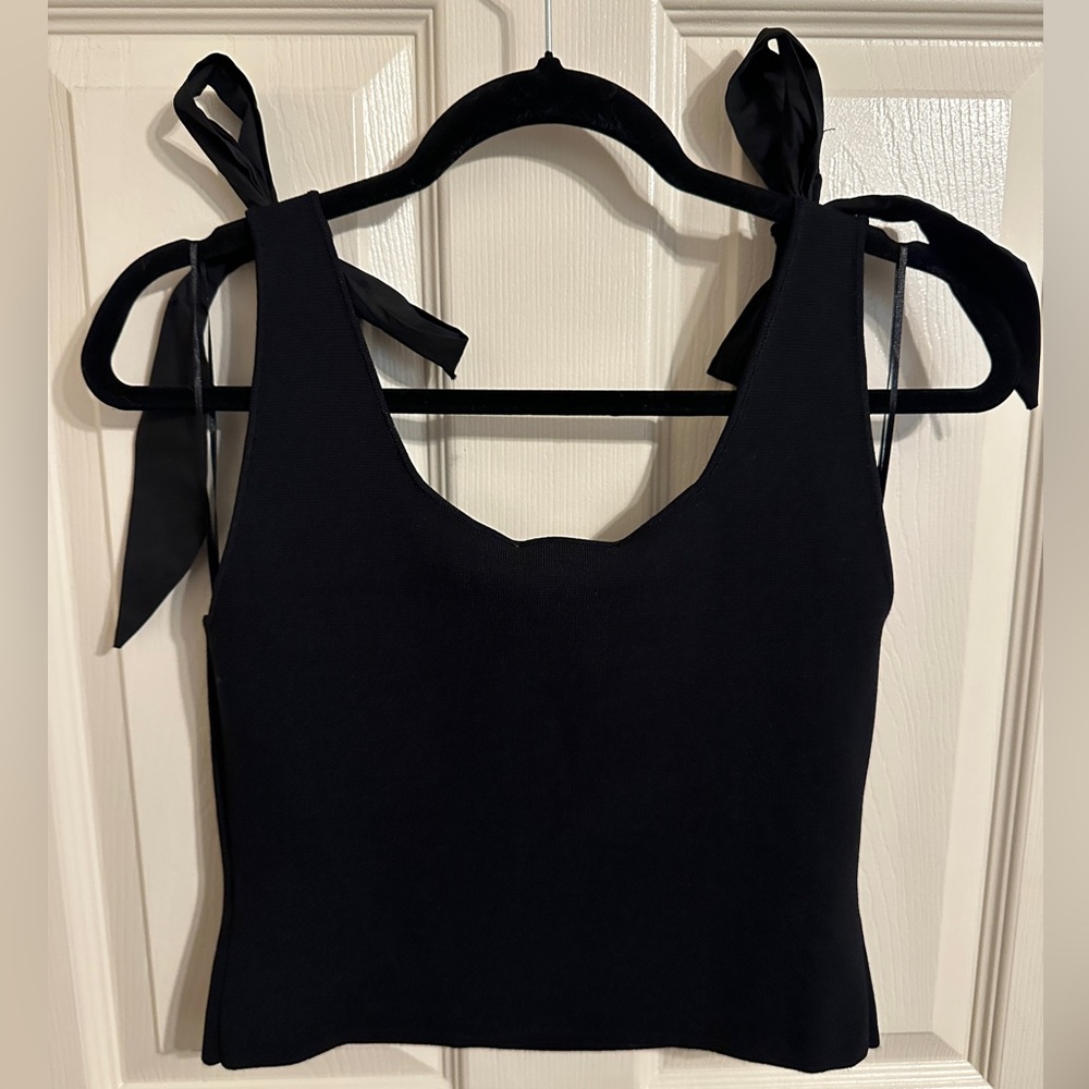 House of Harlow 1960 Bow Tie-Shoulder Tank Top, Black, Sz M - Picture 2 of 6